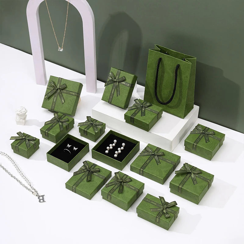 In Stock Factory Green Two Pieces Jewelry Packaging Box Supply Jewelry Earring Necklace Package Paper Box With Bag and Foam