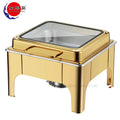 High Quality Stainless Steel Deluxe square Chafer Dish with Glass Lid Gold Luxury Food Warmer Albove Copper Catering Runde 6.0L