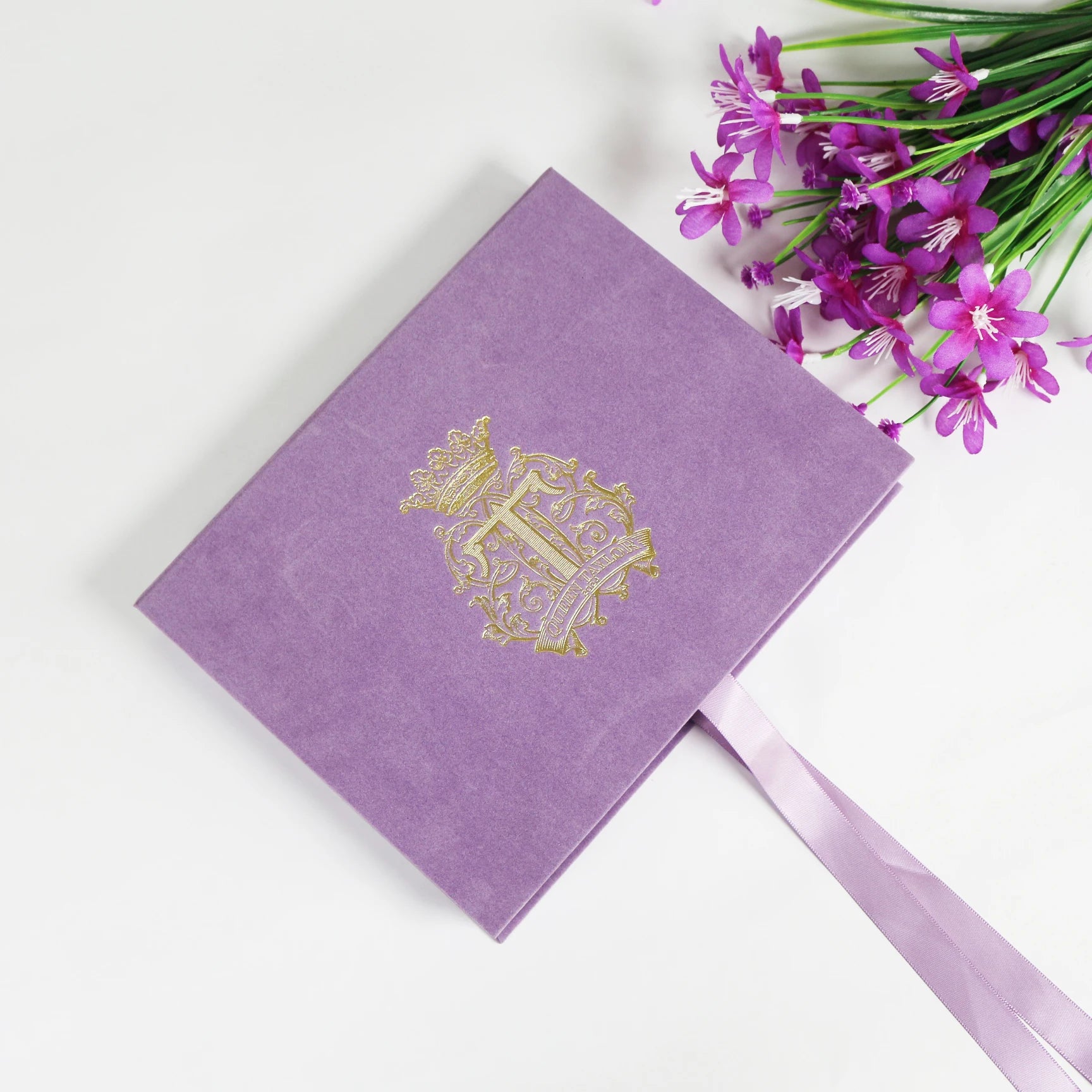 Elegant Purple Velvet Box Wedding Invitation Set with Tassel Gold Foil Clear Acrylic Invite and RSVP Card