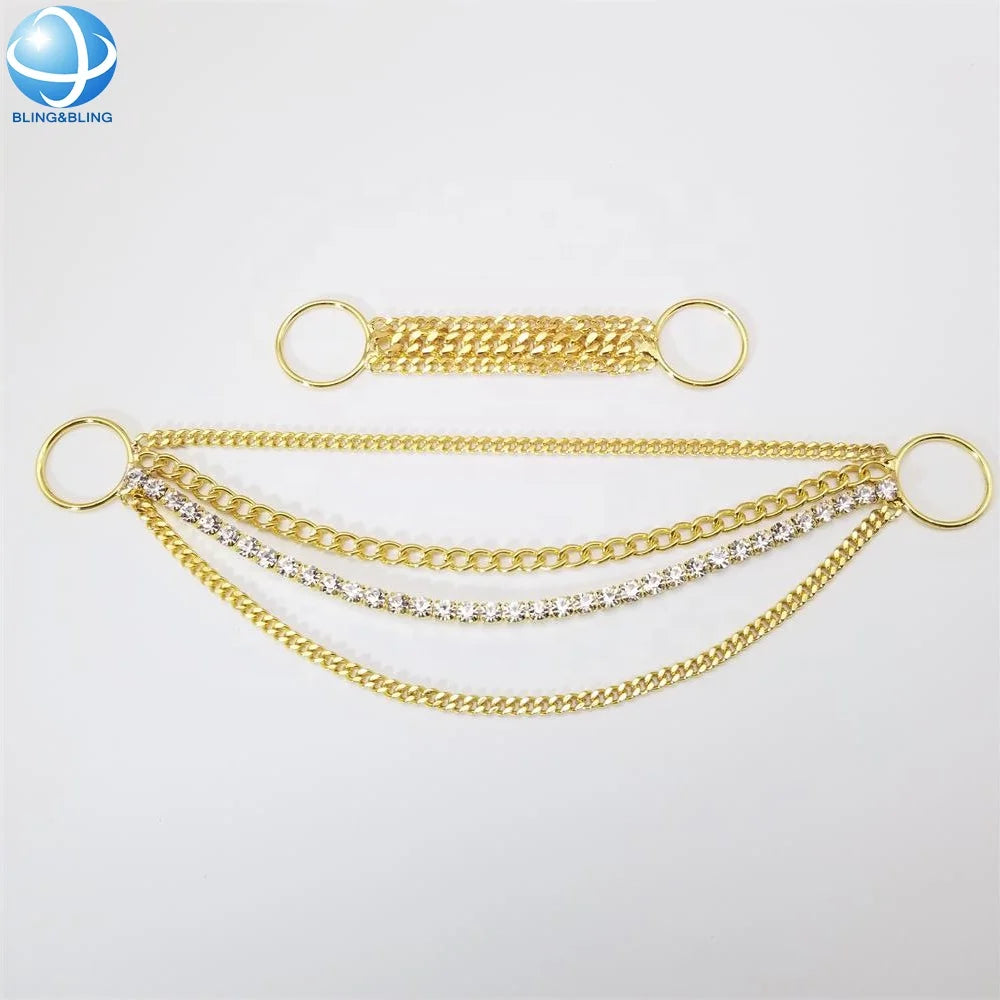 Shiny Rhinestone Bikini Connectors Gold Tone Bikini Body Chain Connector Swimwear Hardware Buckle and Hooks