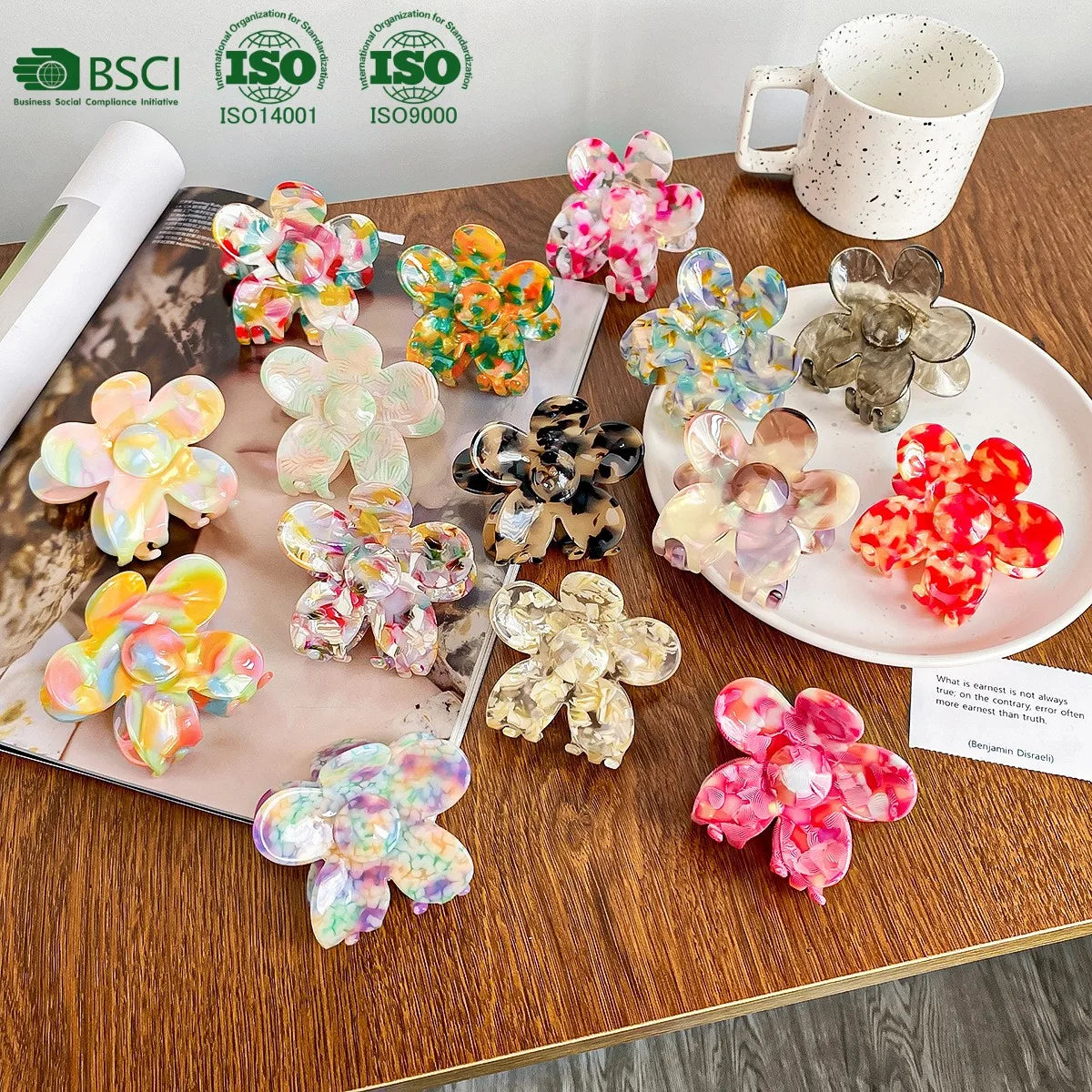 Yi YHJ Women's Hair Accessories Cellulose Acetate Material Colorful Temperament Flower Gripper Claw Clips Hair Claw for Women