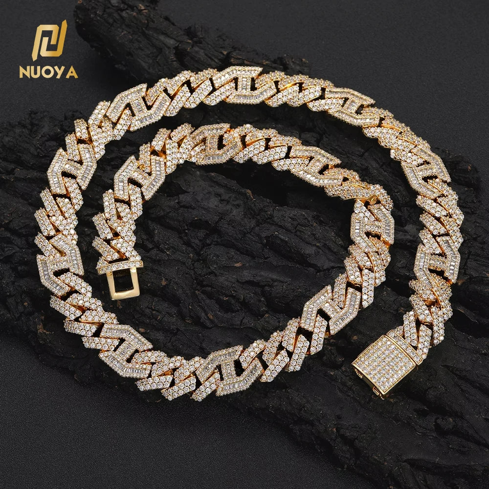 NUOYA High Quality Men Hip Hop Iced Out Cuban Chain Micro Pave Baguetter Zircon Prong Cuban Link Chain Necklace for Gifts