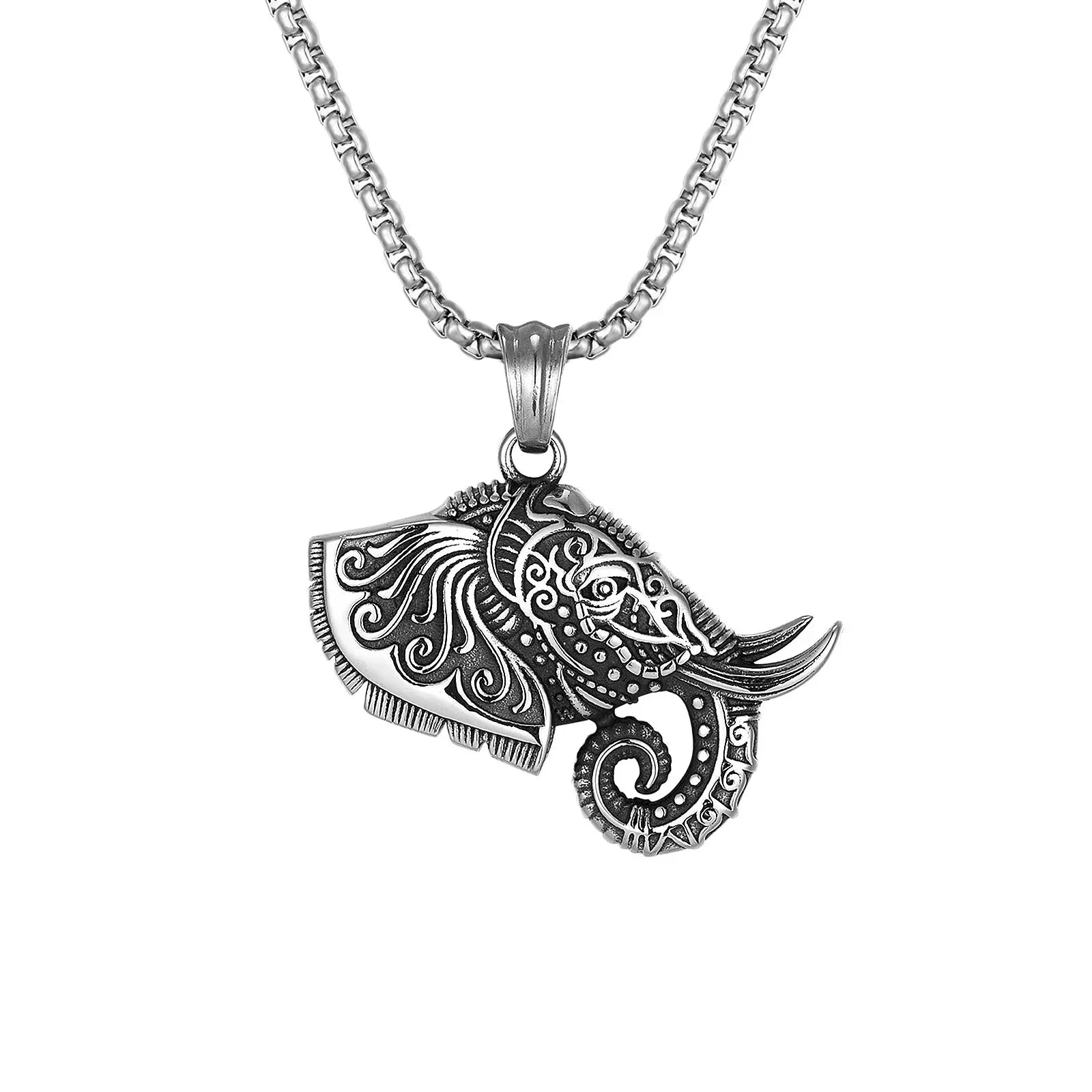 Customize Personalized Viking Men's Jewelry Fish Pendant Necklace Stainless Steel Box Chain Necklace for Man