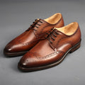 Autumn Collection Men's British Retro Style Brogue Derby Shoes Genuine Leather Carved Design Waterproof Business Casual Dress