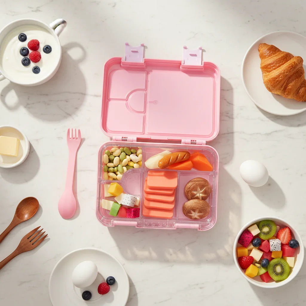 Aohea 4 Compartment Portable Leak Proof Custom Bento Box School Tiffin Lunch Box for Children