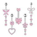 5 Piece Set Navel Button European and American Puncture Heart butterfly Long Tassel Zircon Navel Nail Stainless Steel Navel Nail