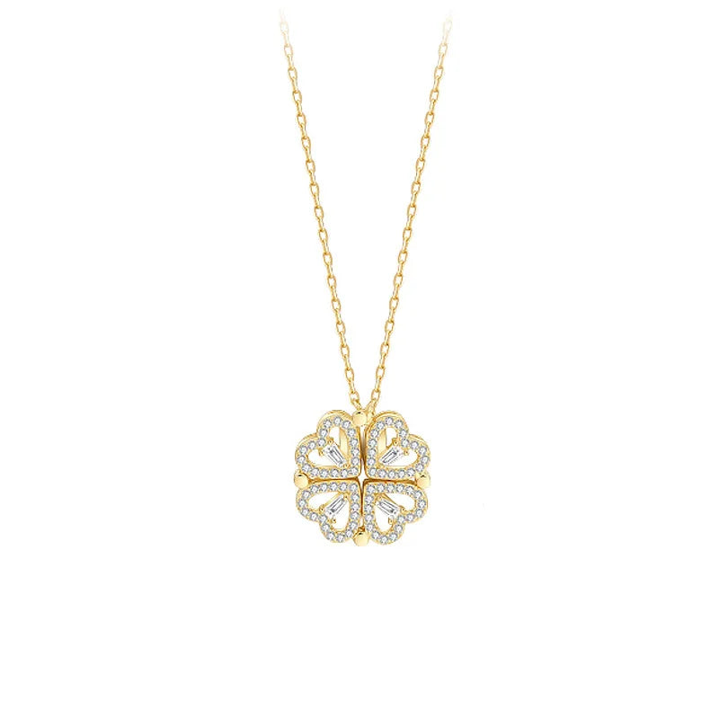 RisingMoon Collar Micro Inlaid Zircon Popularity Titanium Steel Gilded Heart Shaped Four Leaf Clover Necklace
