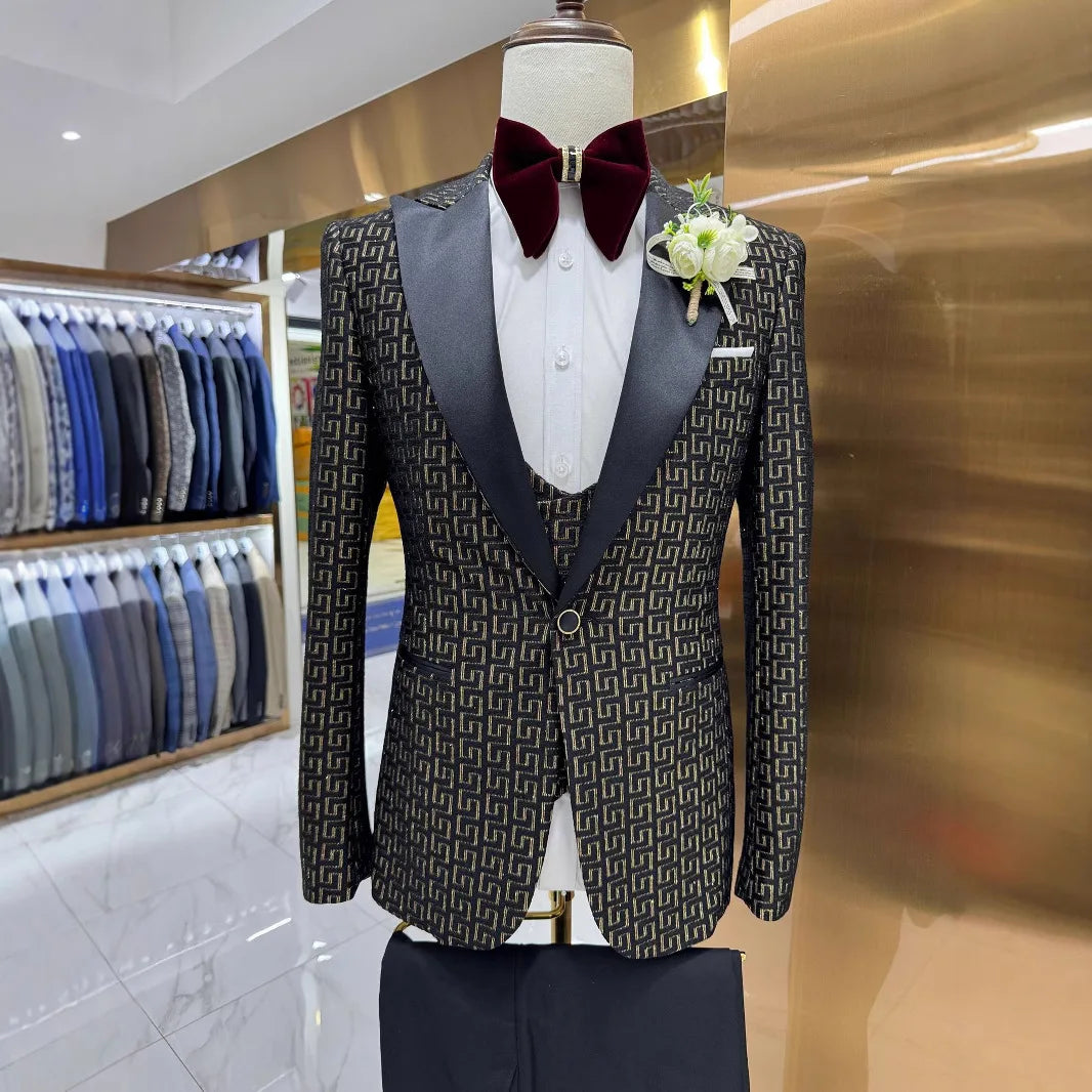 2026 New Slim Breathable Black Men's Wedding Suits 3-Piece Groom Tuxedos Set Single Breasted Jacket Blazer Zipper Fly Flat