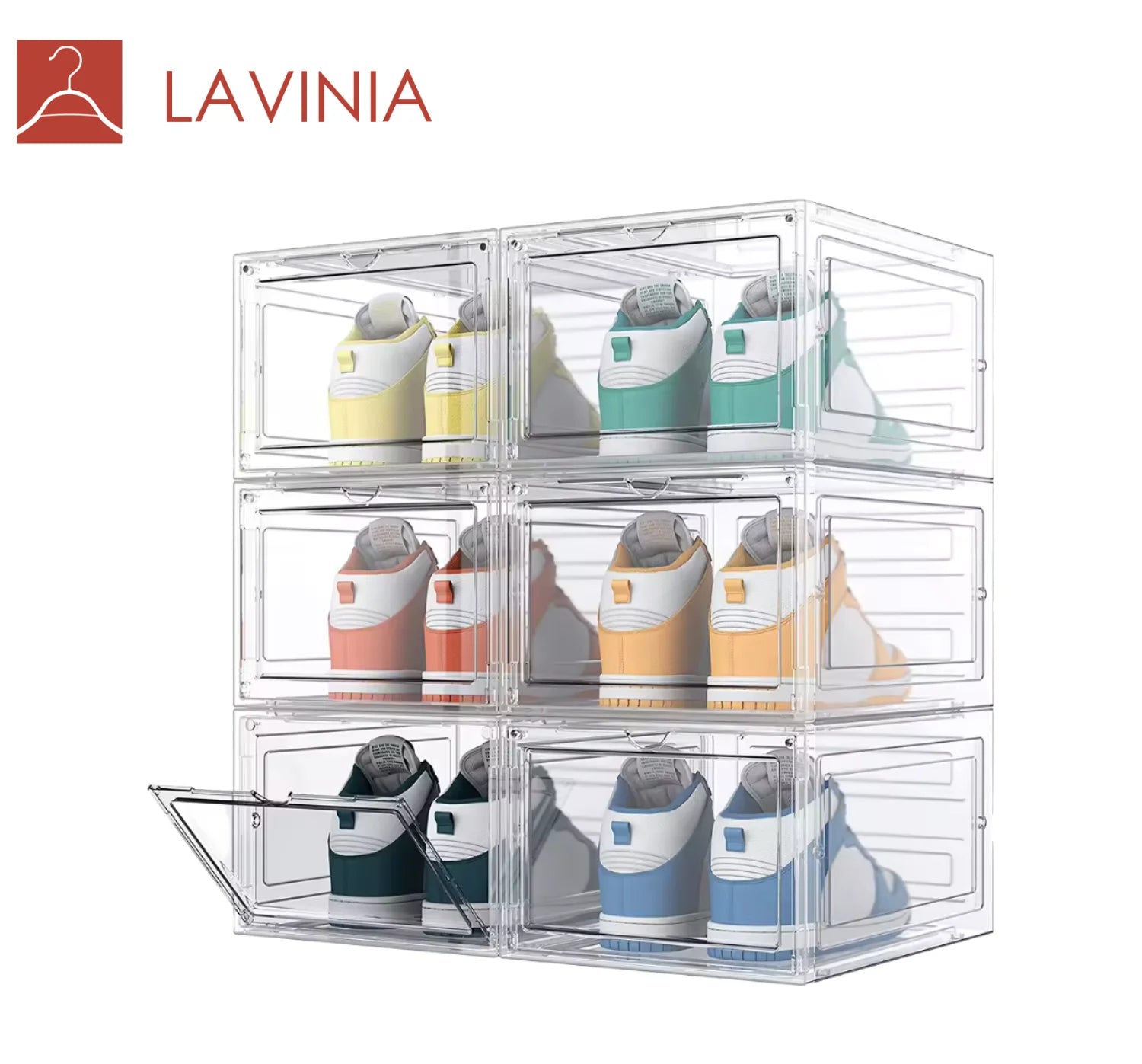 Lavinia Transparent Plastic Sneaker Stackable Shoe Storage Boxes Drop Front Plastic Drawer Type Magnetic Shoe Box Wholesale