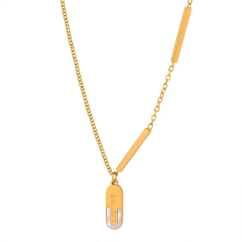 Wholesale European and American Oval Zipper Pendant Love Necklace Titanium Steel 18K Gold Clavicle Chain Choker Hypoallergenic