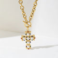 Vivid Colored Diamond Shell Beads Diamonds Shell Beads Pattern 18k Gold Stainless Steel Cross Pendant Necklace