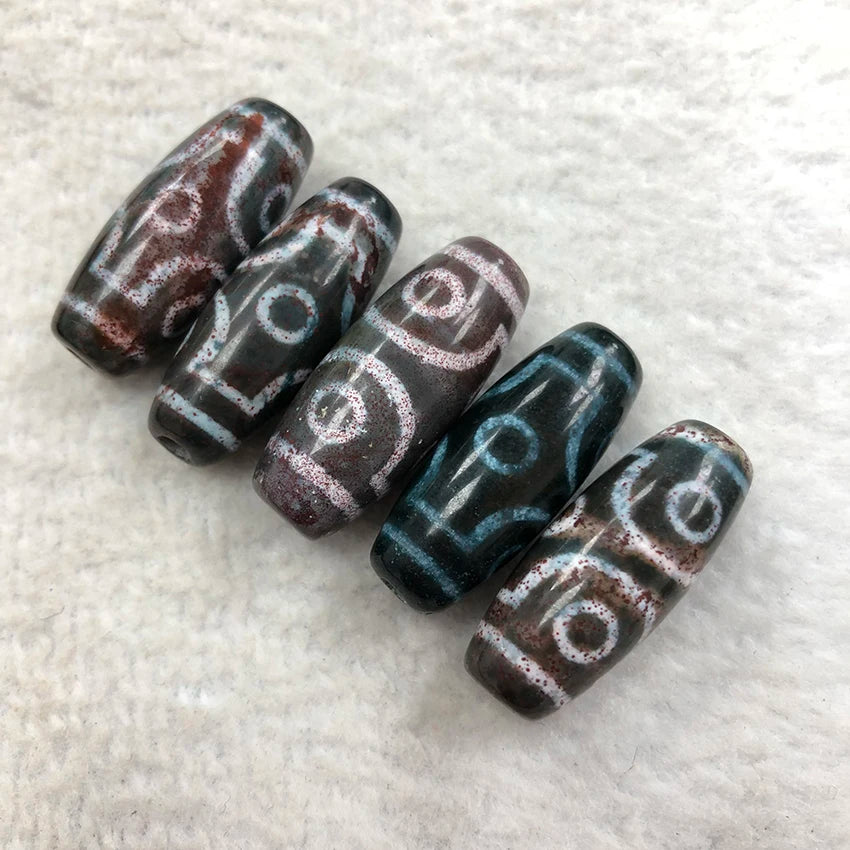 Old Tianzhu 3 Three-Eye Black Stone Dzi Beads-round Shape God Land & Human Combination Lucky Treasure