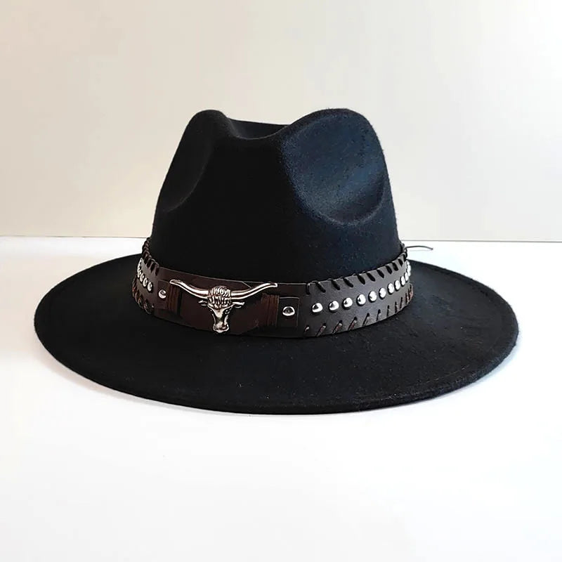 Wholesale Western Fedora Hat Fashion Outdoor Sunshade Casual Fedora Hat Cow Head Decoration Colorful Jazz Hat