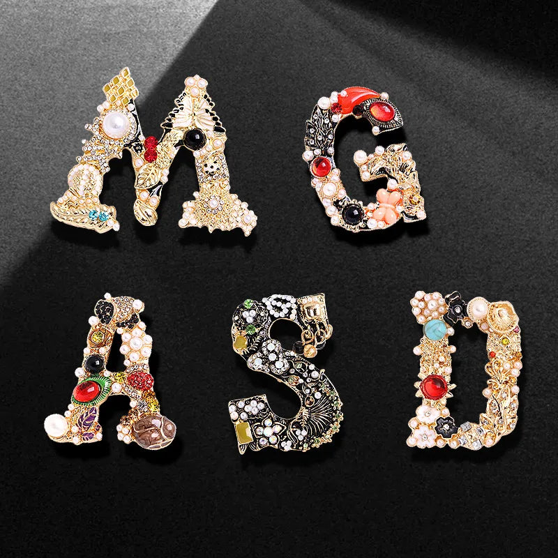 Jachon Vintage Sweater Letter Brooch for Women's Jewelry Personality Letter Gold Fashion Jewelry Brooch for Clothing Accessories