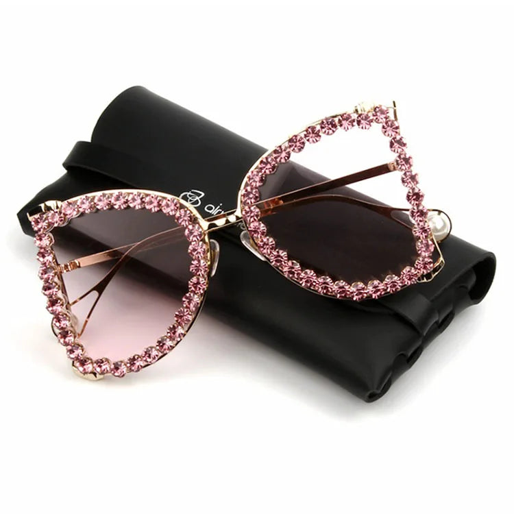 Women Sun Glasses 2025 Trendy Rectangle Pink Shades Big Frame Diamond Shade Sunglasses
