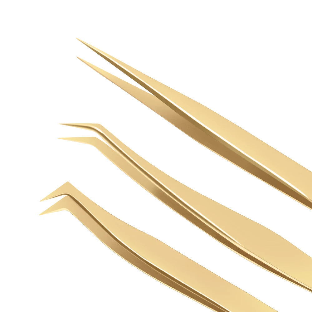 Veyes Inc. Wholesale Professional Rose Gold Stainless Steel Eyelash Extension Precision Tweezers Set Custom Logo Eyelash