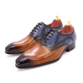 2021 New Design Brown Plain Toe Leather Shoes Blue Leather Patchwork Men Lace up Formal Autumn Business Casual Dress Shoes