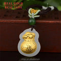 Certified 3D Gold Inlaid Jade Pendant Hetian Jade Pure Gold Money Lucky Bag Necklace Men And Women Jewelry Gift
