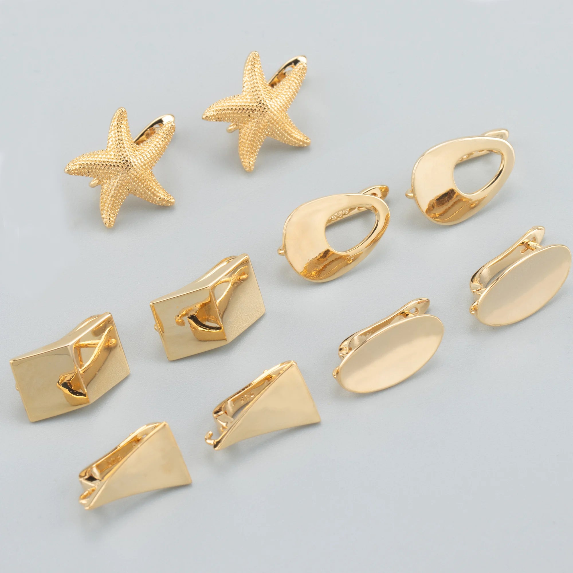 M804 10 Pcs/Lot Starfish Shaped 18K Gold Plated DIY Stud Earrings High Quality Copper Jewelry Accessories for Women