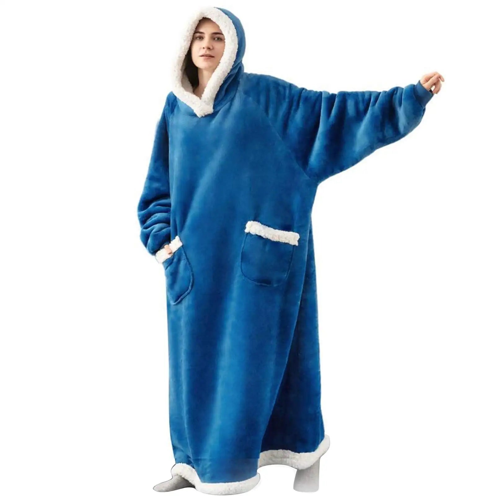 Solid Color Long Customized Flannel  Robe Soft and Warm Pajamas Hoodie Blanket