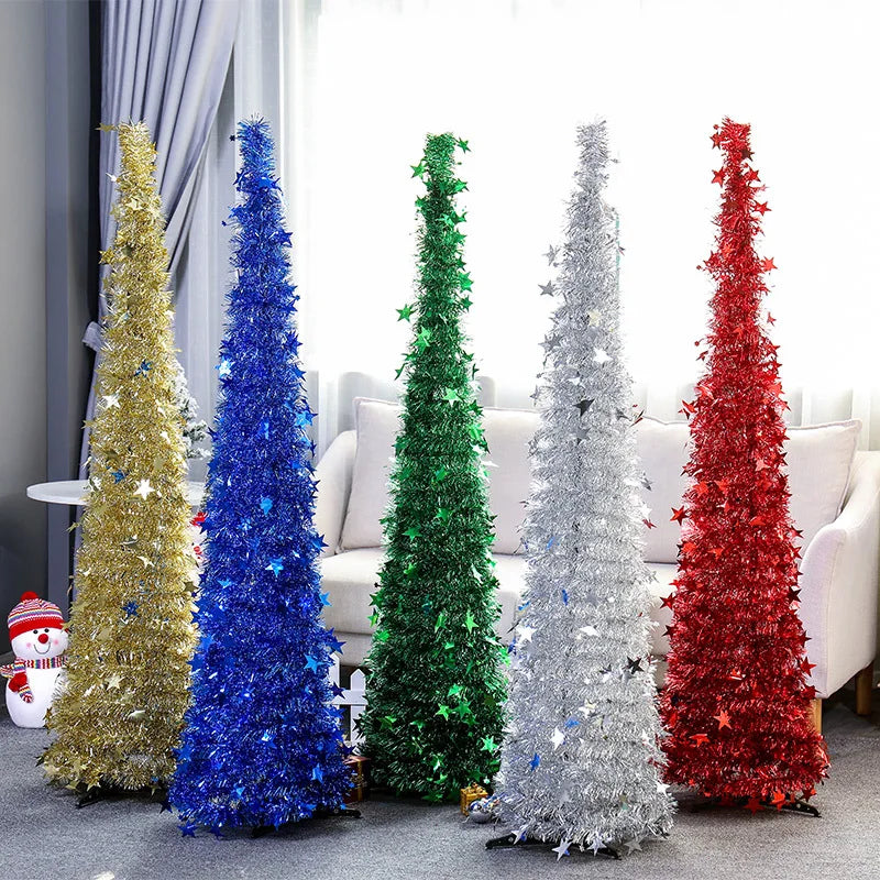 Retractable Folding Colorful Plastic Wool Strip Christmas Treefor Christmas Decoration
