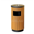 Outdoor Round Plastic Wood Garbage Receptacle Trash Can Outside Garden Street Medium Recycle Waste Bin Backyard Public Dustbin