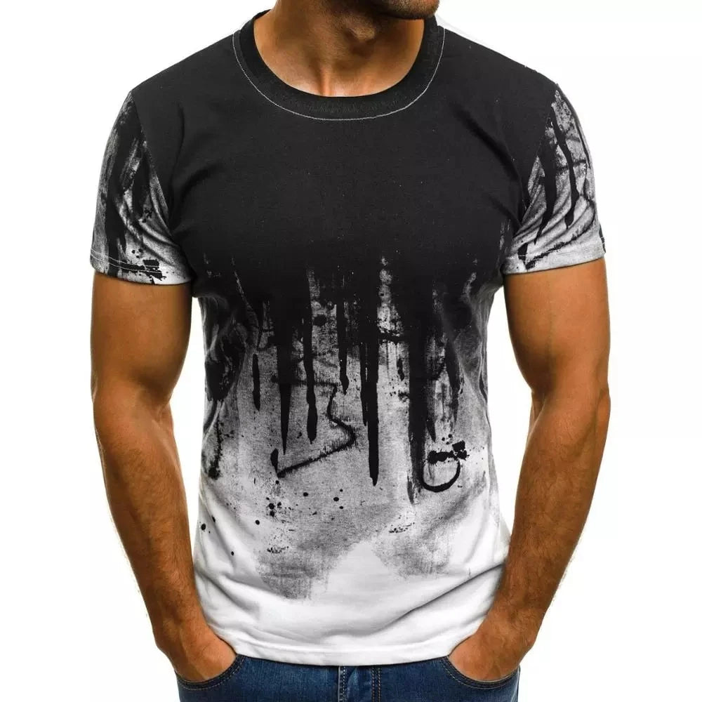 Fitspi Factory Direct Summer Men's T-shirt Hand-painted Ink Painting Printing Casual T-shirt Men's Clothing T-shirt for Men