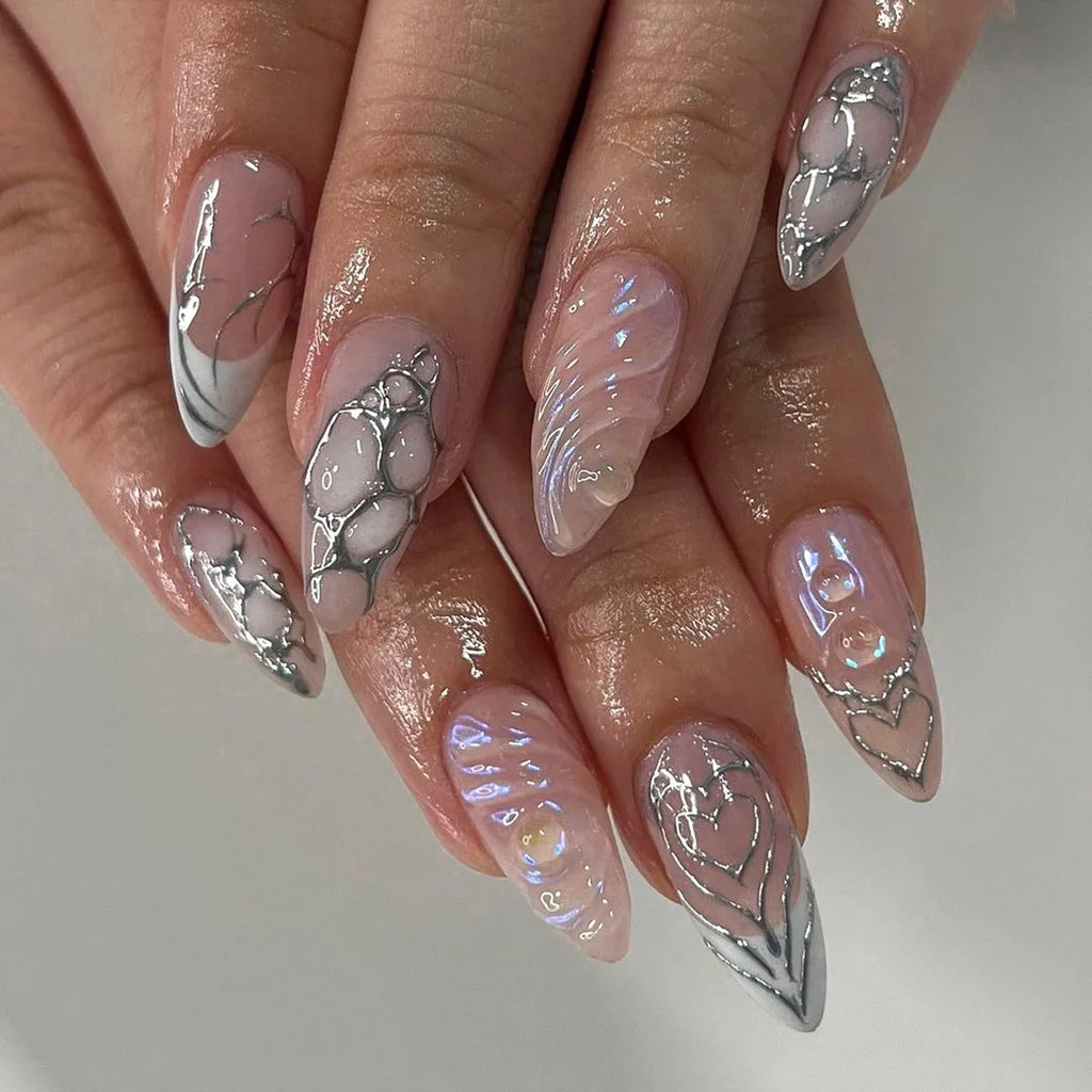 Dropshipping 24 Pcs French Style Romantic Art Acrylic Press on Nails Artificial Fingernails Candy False Nails Dating  Party 2786