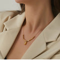 2022 European and American Fashion Simple New Stainless Steel 18K Gold square Pendant Diamond Beaded Choker Necklace