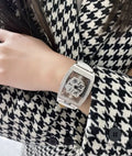 Diamond Bracelet Round Face Dial Big Silver Luxury Turn DialWatch Women Waterproof Quartz Leather Band 20mm Wrist Watch