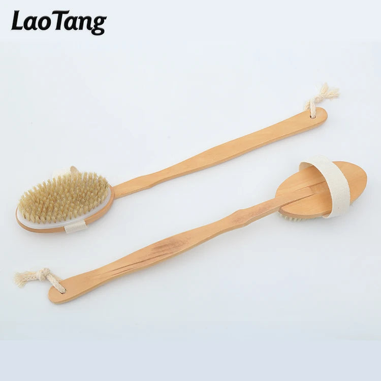Eco Friendly Natural Boar Bristle Long Handle Bath Brush Detachable Design Massage Bath Brush Body Care Brush