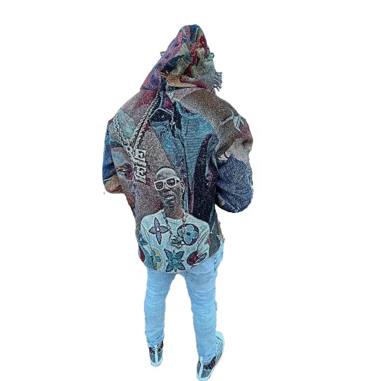 Custom Printed Men's Hooded Essentials Sweatshirt & Tapestry Blanket Polyester/Cotton Woven Fabric Anti-shrink for Spring Season