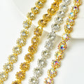 Gold AB Color Rhinestone Sunflower Claw Chain Sew on Wedding Dress Clothing Shoes Accessories Crystal Diamond Trimming