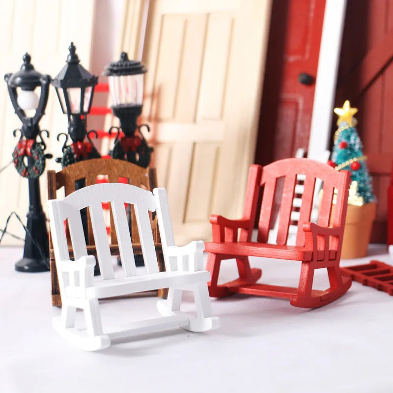 Dollhouse Miniature Wooden Rocking Chair DIY Model Toy Educational Simulation Miniature Furniture Toys for Children