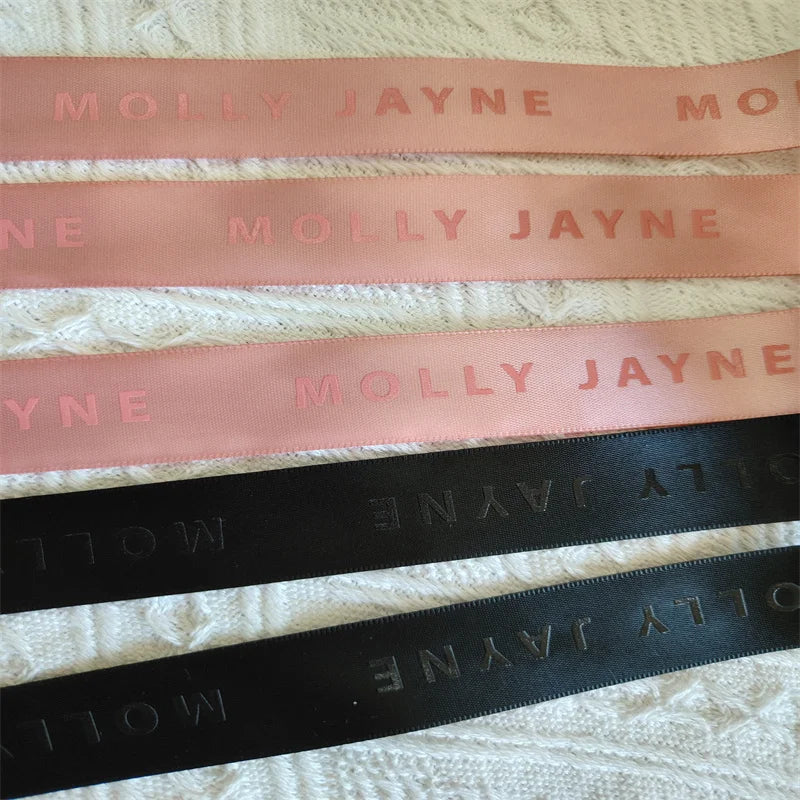 Custom 3d Embossed Printed Gross Grain Ribbon Luxury Black Satin Ribbon With Black Logo