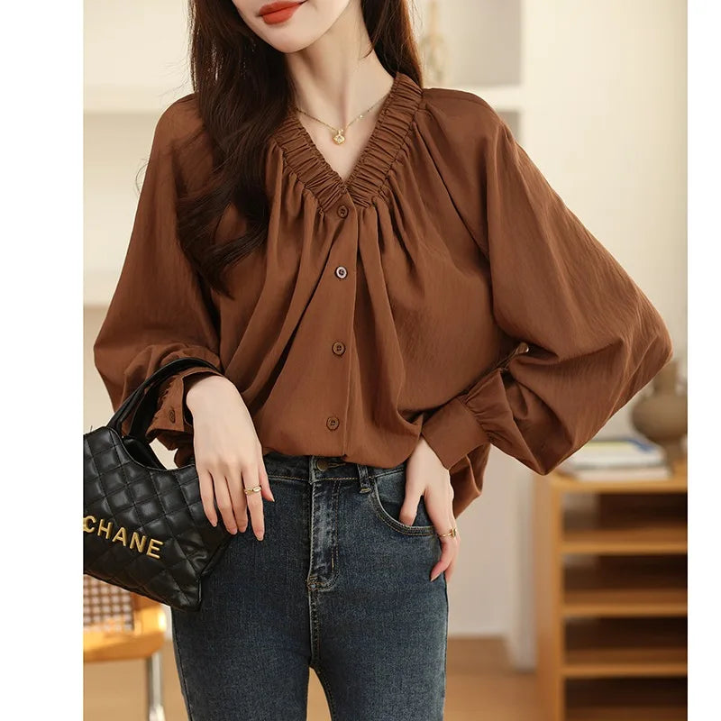 Long Sleeve Blouse Women V-neck Shirt Women Tops Blusas Mujer De Moda 2026 Blouses Shirts 8032#