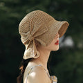 Women's Summer Floppy Visor Hat Versatile Wide Brim Beach Foldable Paper Straw Striped Ribbon Rope Sun Protection New Design Hat