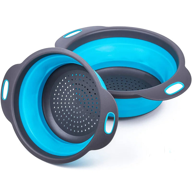 Kitchen Space Saving Foldable Kitchen Strainer Food Grade Collapsible Colander Set for Draining Pasta Vegetable and Fruits