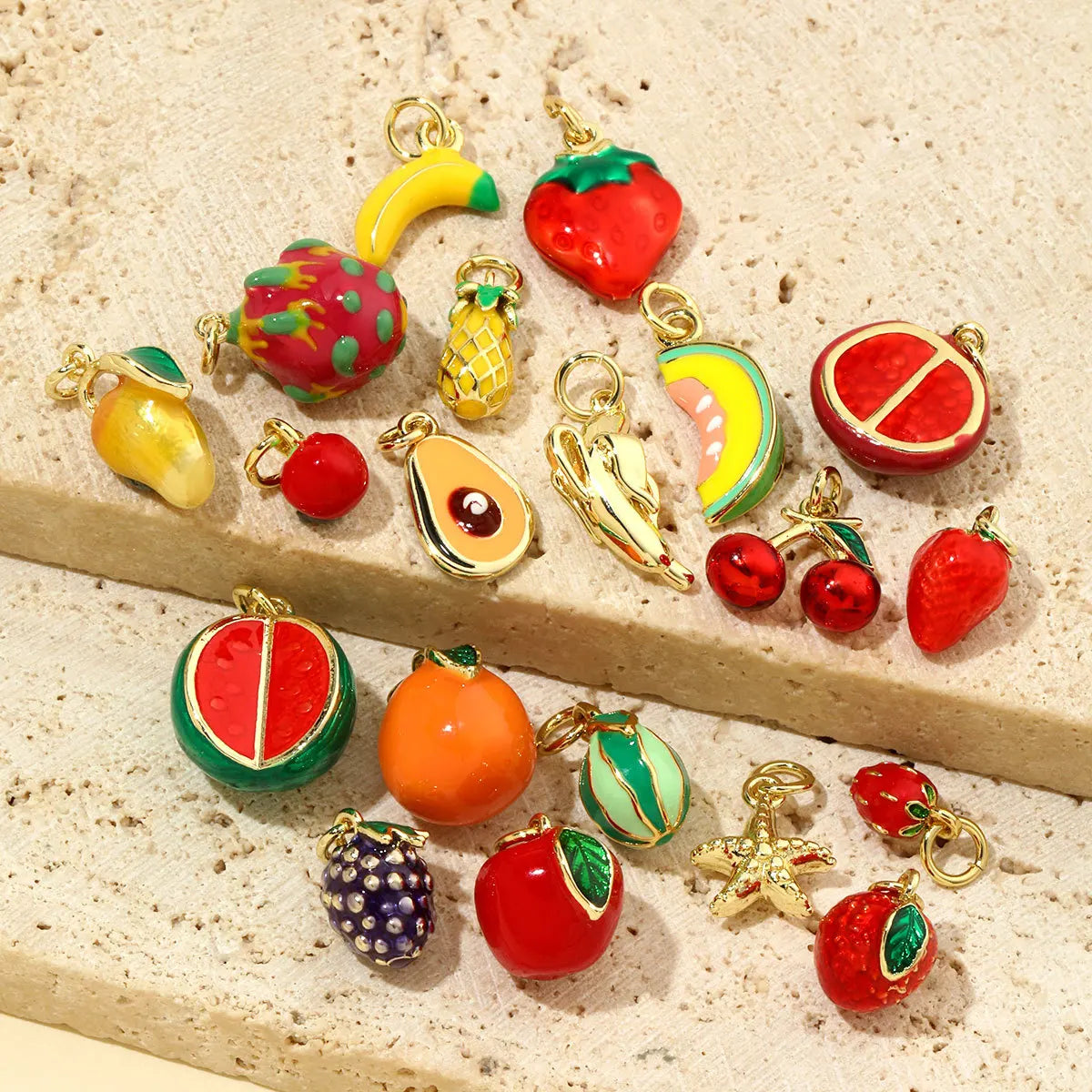 Beimai OEM Copper Charms for Children's Jewelry Making Cute DIY Accessories Featuring Strawberry Grapes Avocado Dragon Fruit