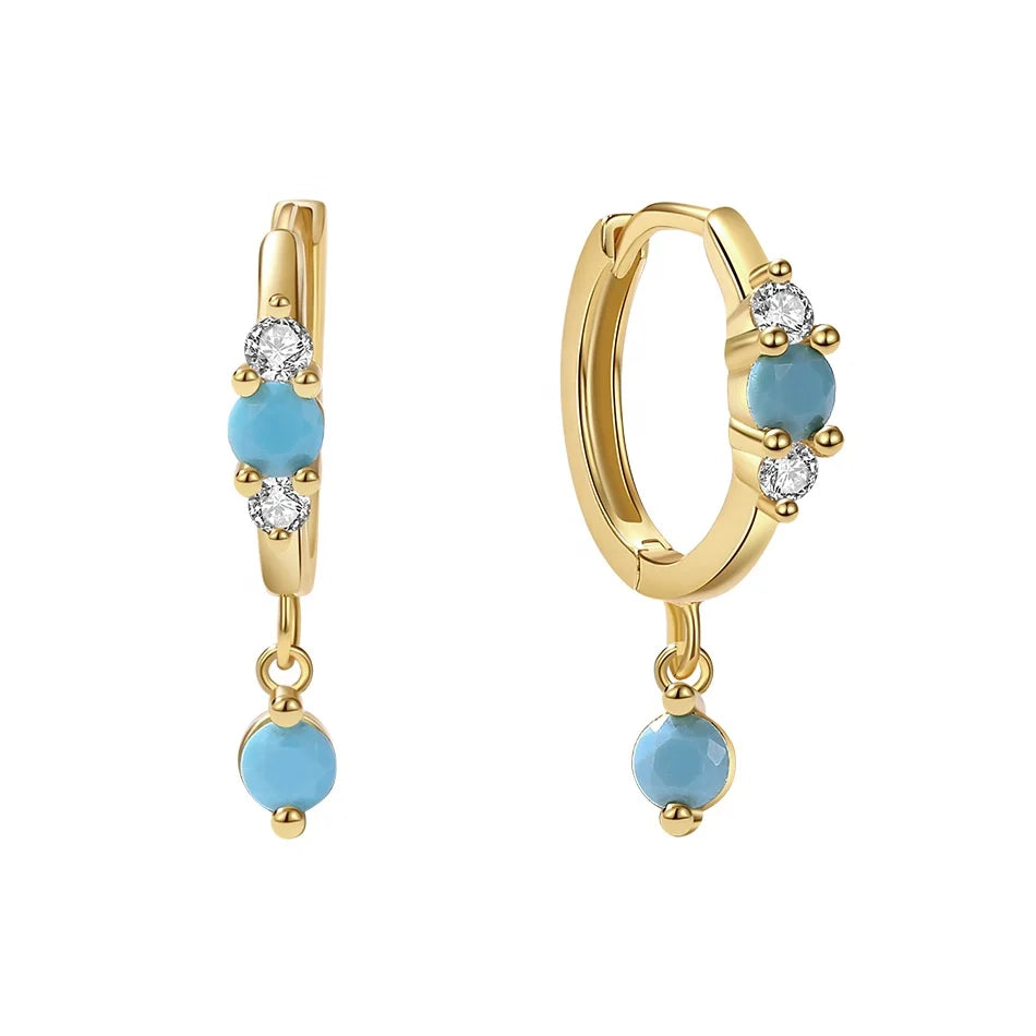 Nagosa Mini 925 Sterling Silver Jewelry Supplier Gold Vermeil Blue Turquoise Women Hoop Earrings