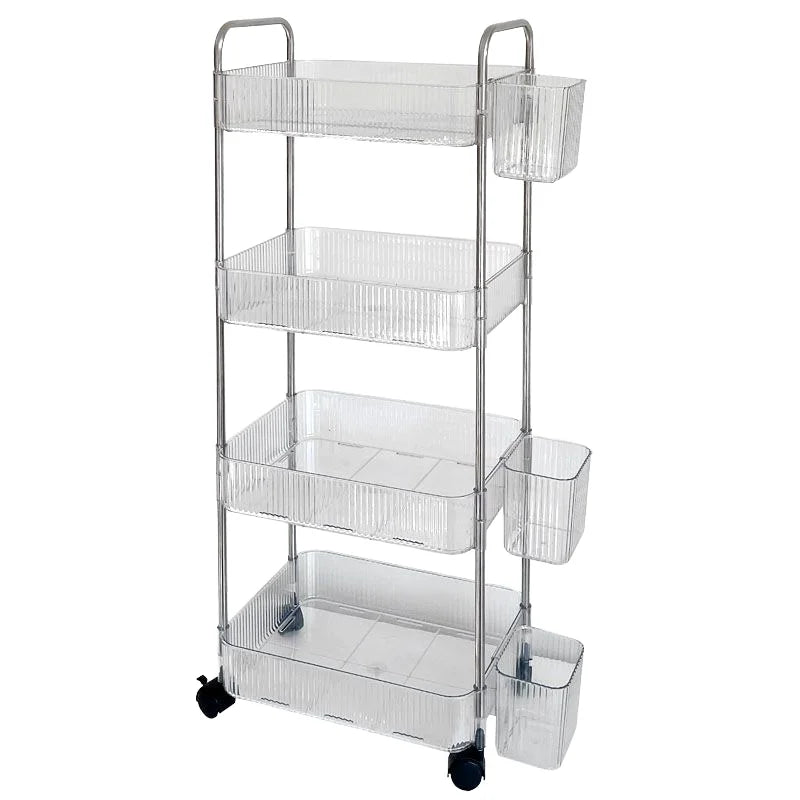 2025 Factory Direct 4-Liter Clear Acrylic Trolley Bar Cart Custom Modern Stainless Steel Wheels Hot Selling for Living Room Use