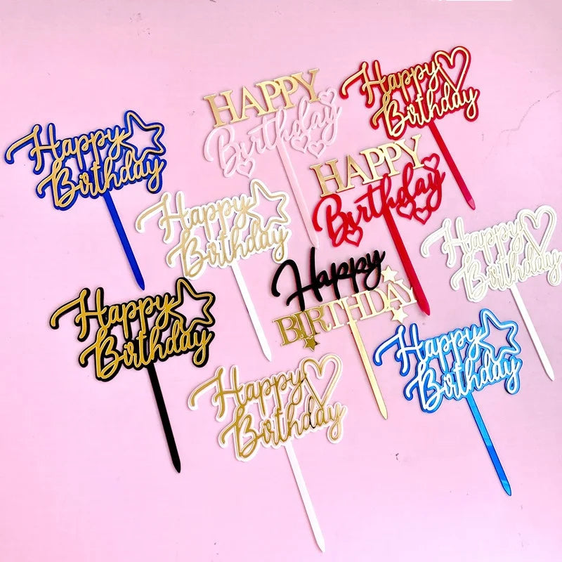 New Arrival Custom Acrylic Cake Toppers Happy Birthday Design for Christmas Graduation Easter Parties Cake Decoration
