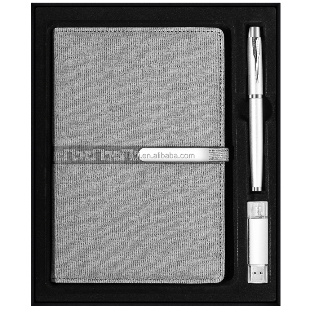 Factory Direct Selling Stationary A5 Plain Notebook+32GB USB Flash Drive+ Black Refill Metal Pen Luxury Gift Set