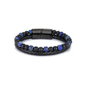 Classic Black Blue Stone Beads Bracelet New Punk Leather Bracelet Stainless Steel Braid Leather Bracelet