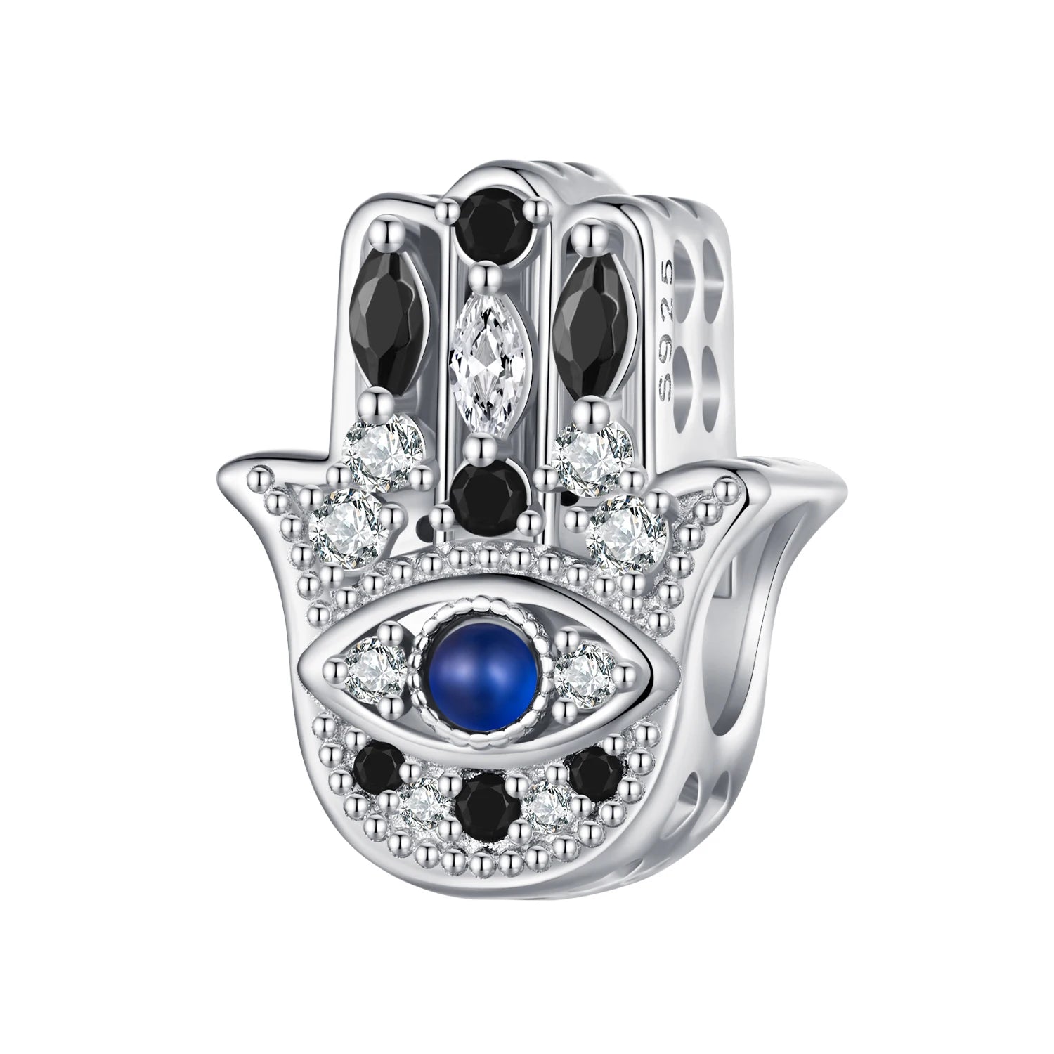 925 Sterling Silver Shiny Zircon Hand of Fatima Charm Demon Eye Beads Pendant Fit Bracelet Necklace DIY Woman Jewelry SCC2522