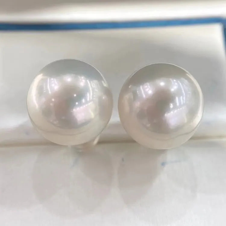 SC Birthday Gift Source Factory Drop Shipping Real 18K Gold Needle Freshwater 12mm Big White Edison Pearl Stud Earrings Women