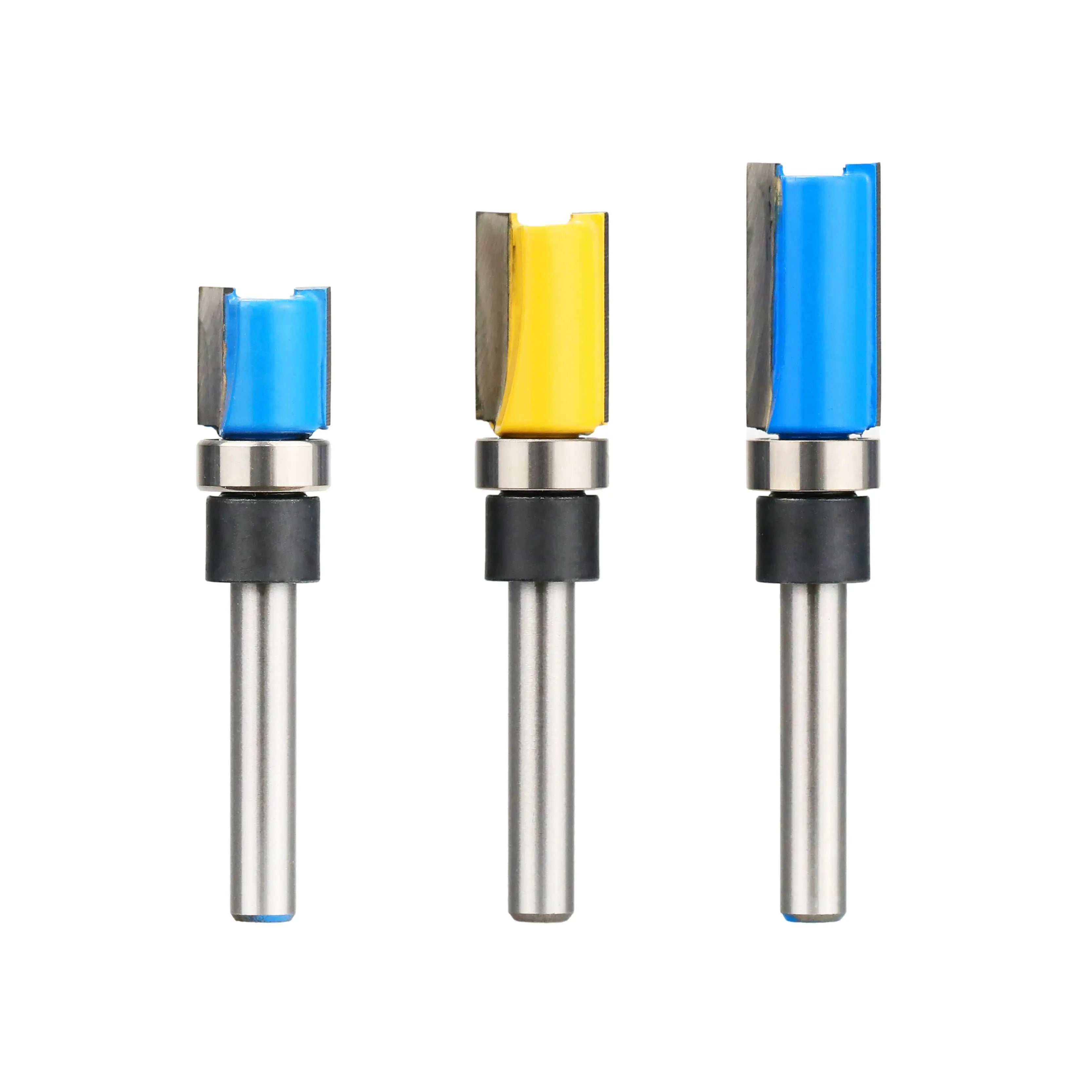 3PC 8MM SHANK Straight Bit Bottom Bearing Mill Wood Cutter Solid Carbide Pattern Router Bit Set for Aerospace Machine ODM OEM
