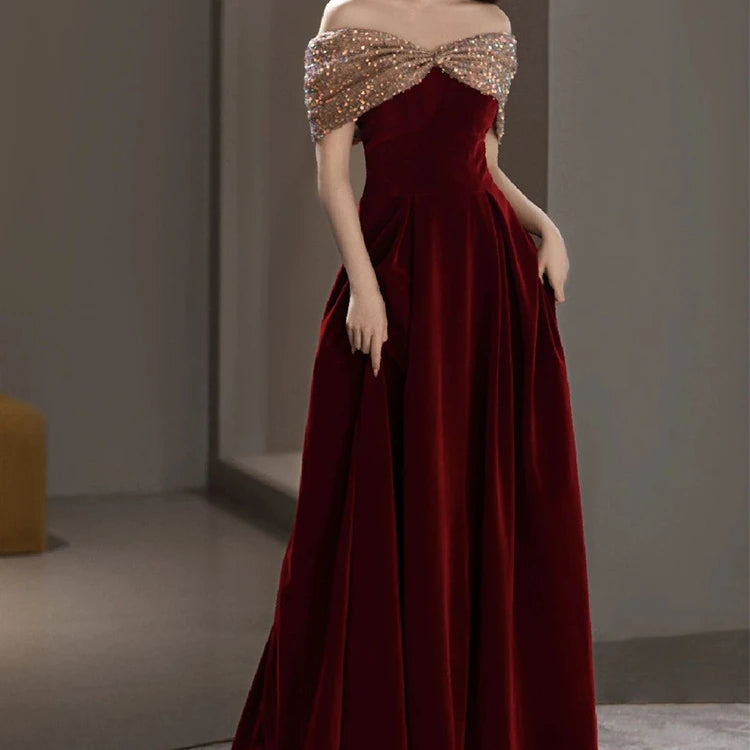 S5923F 2026 High -quality New Hot -selling Summer Wine Red off Shoulder High Fixed Women Party Dresses Long Wedding Dress
