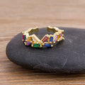 QIKU Bohemian Colorful Rhinestone Rings Opening Adjustable Copper Zircon Women Wedding Engagement Party Jewelry Accessories Gift