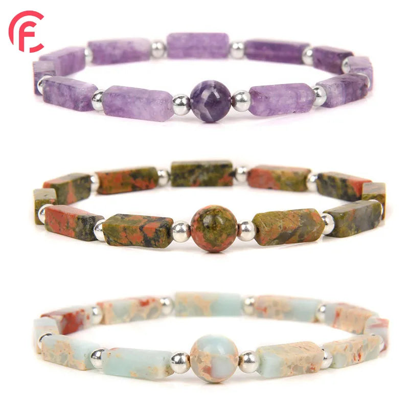 Natural Stone Bracelet Natural Crystal Stone Amethyst tiger Eye Beaded Bracelet for Men and Women